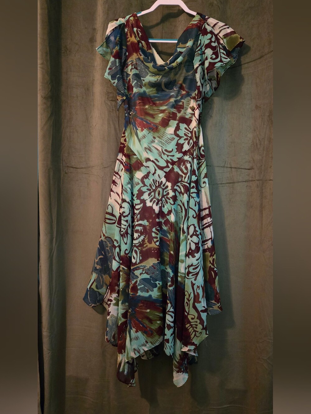 Multi-Color Floral Handkerchief Hem Dress - Women